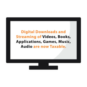 Computer with text that says digital downloads and streaming are now taxable