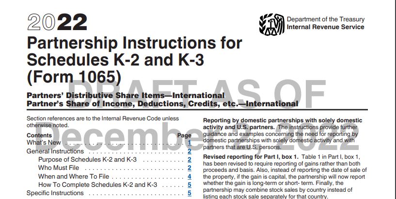 Partnership Schedule K-2 and K-3 Draft 2022 Instructions Amend New Domestic Filing Exception