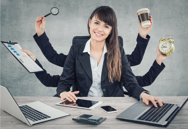 image of a business woman multitasking