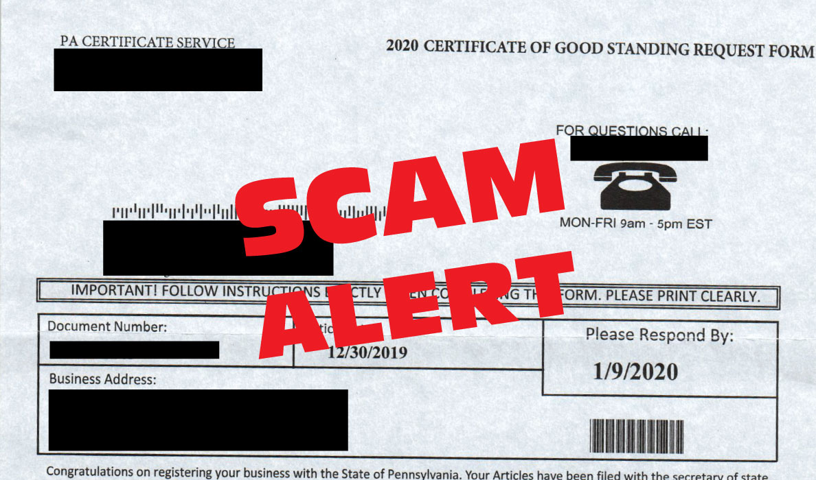 SCAM ALERT: PA Certificate Services